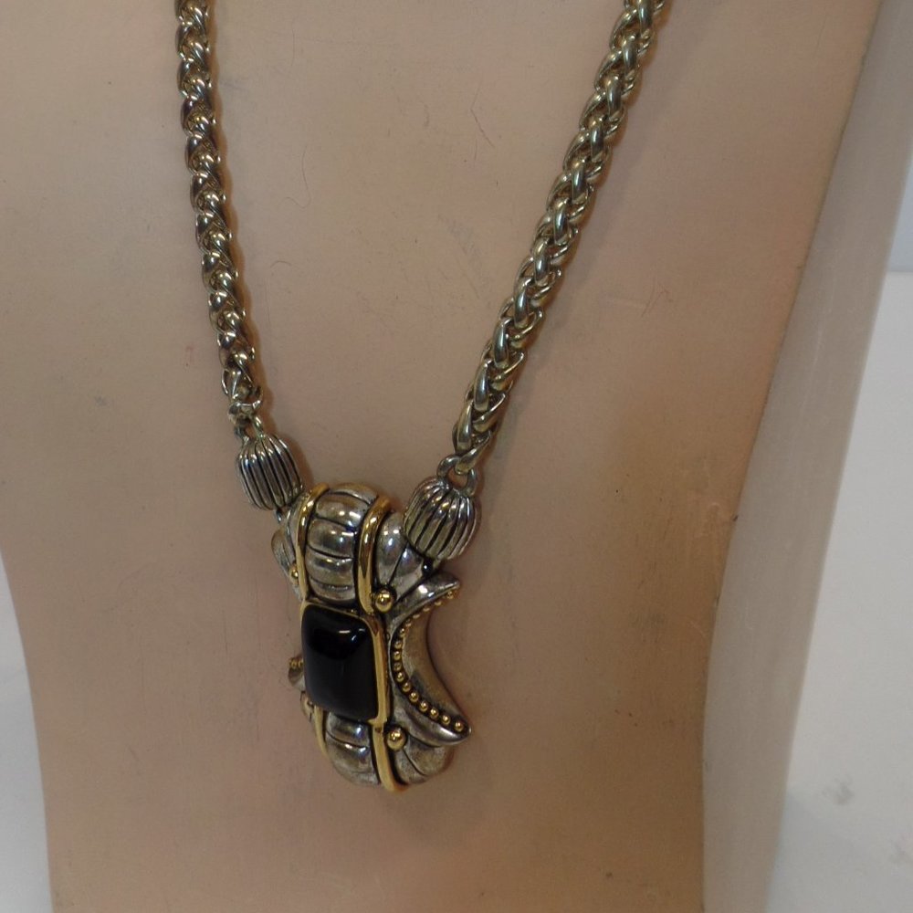 Premier Designs (PD) Silvertone Necklace Adj 22" & Charm 2" Stamped